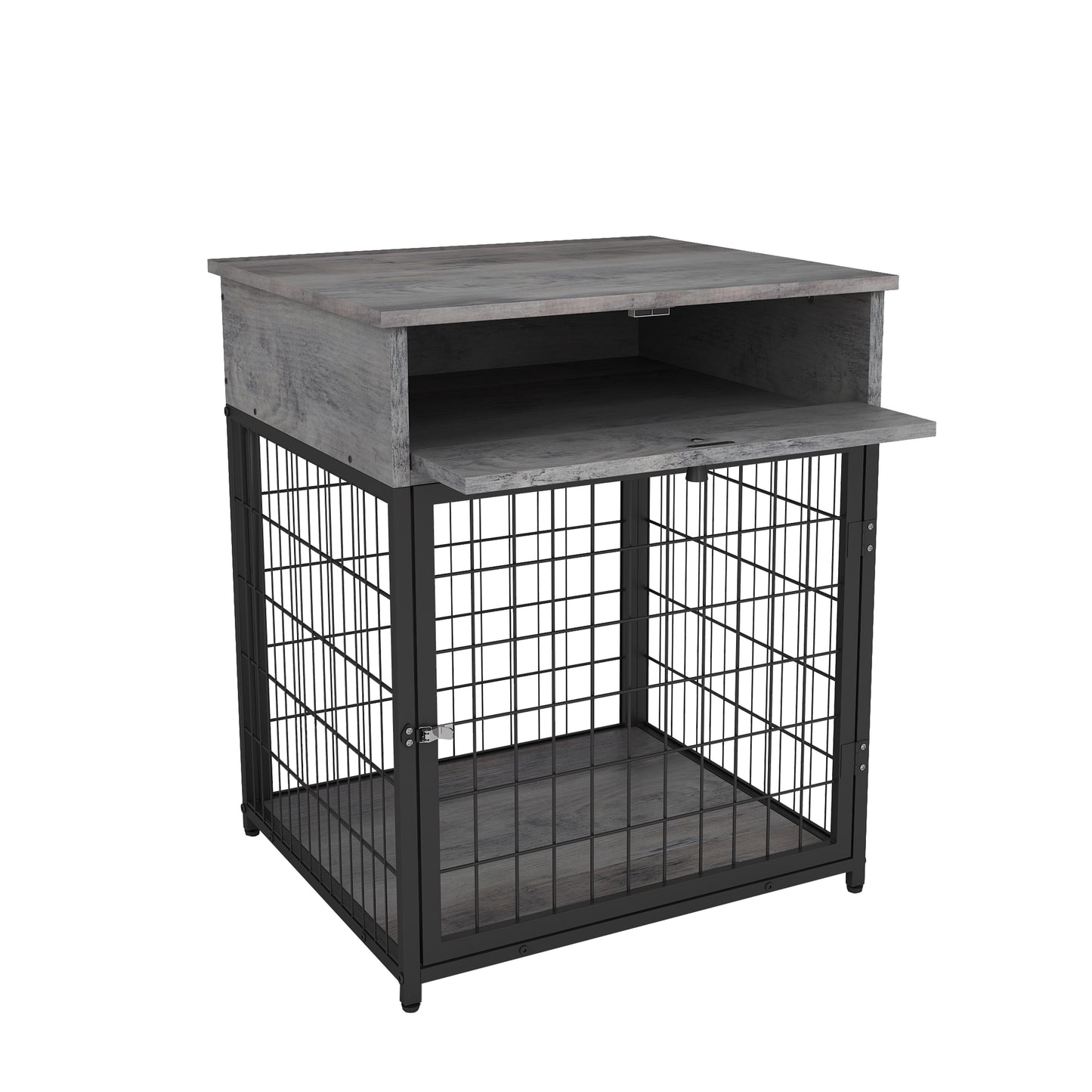 [Flash Sale] Wooden Dog Kennel Dog Crate Rustic Brown&amp;Grey End Table Nightstand[US-Stock]