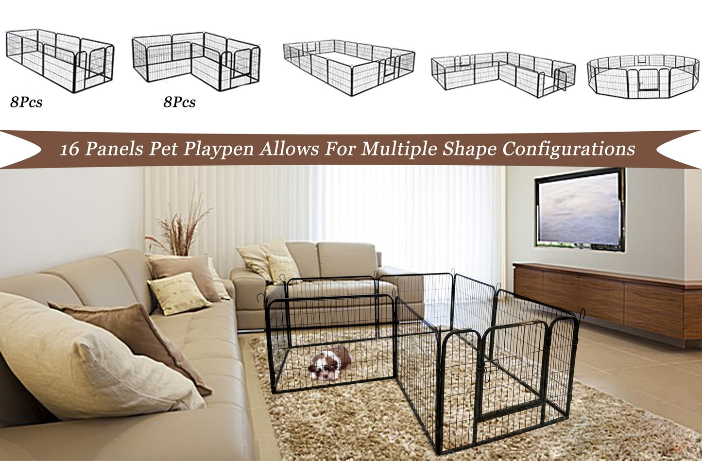 Iron Pet Dog Playpen Fence[US-Stock]