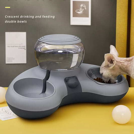 VKTECH Pet Cat Bowl Automatic Feeder Dog Cat Food Bowl With Water Fountain Double Bowl Drinking Raised Stand Dish Bowls For Cats