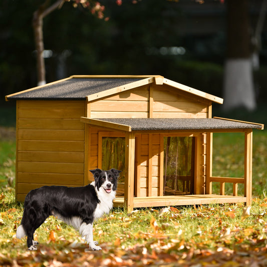 47.2 inches  Large Wooden Dog House Cabin Style With Porch  2 Doors