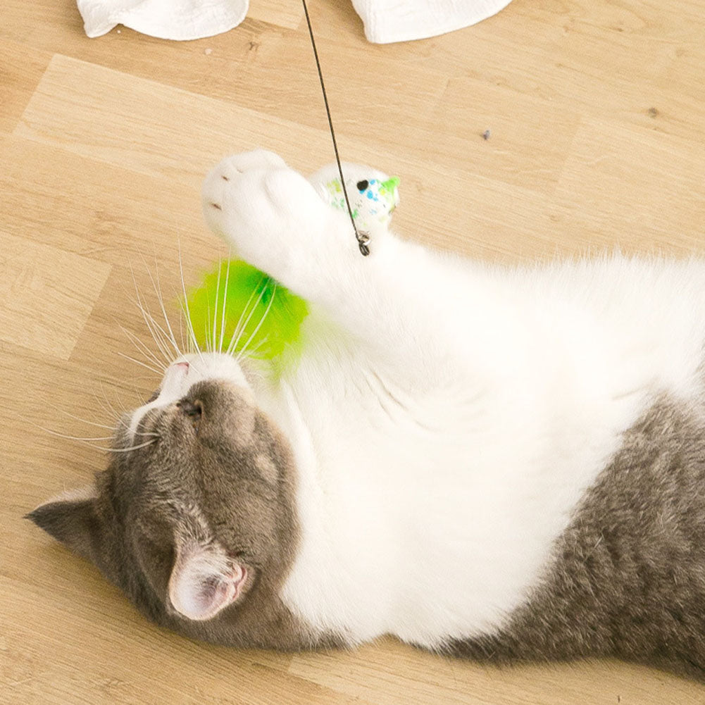 Funny Simulation Feather Bird with Bell Cat Stick Toy