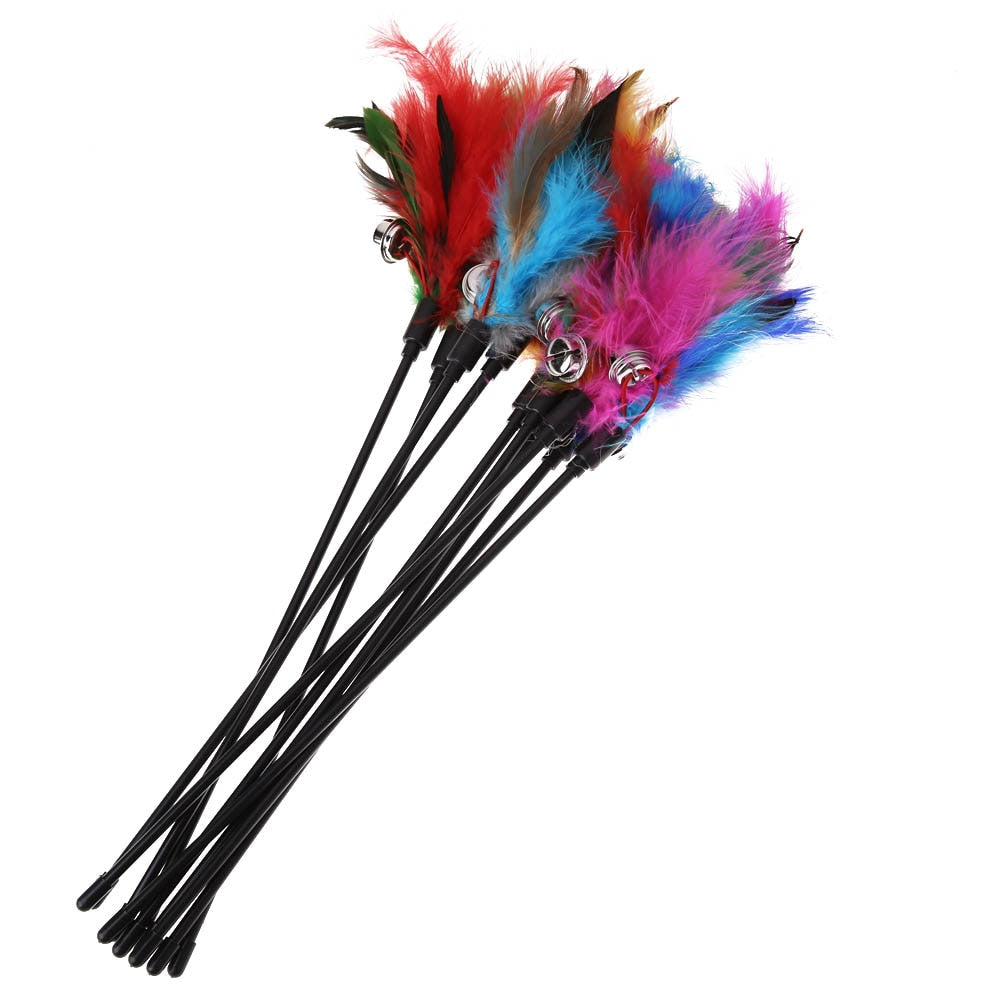 Funny Simulation Feather Bird with Bell Cat Stick Toy