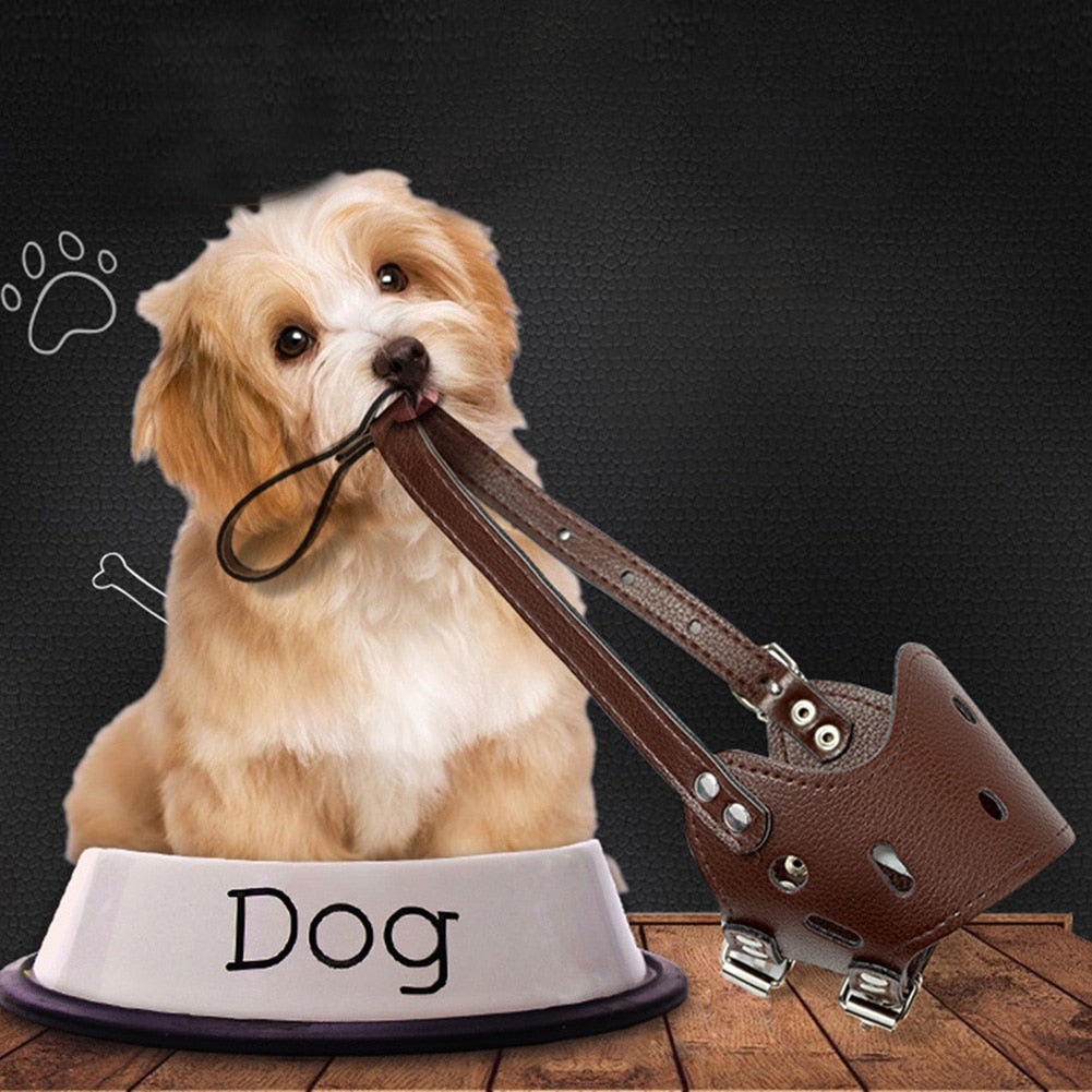 Adjustable Leather Pet Dog Muzzle