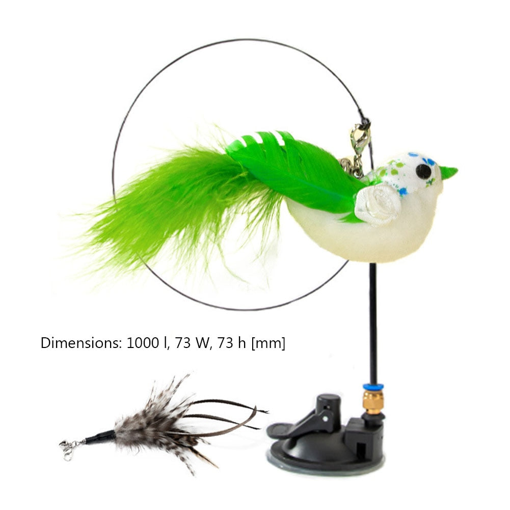 Funny Simulation Feather Bird with Bell Cat Stick Toy