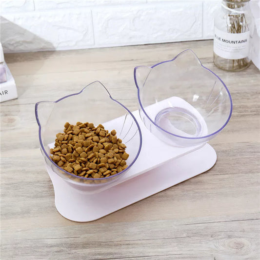 Double Cat Dog Bowl Transparent Non-slip Food Bowl with Raised Stand Dogs Feeders Protection Cervical Pet Products