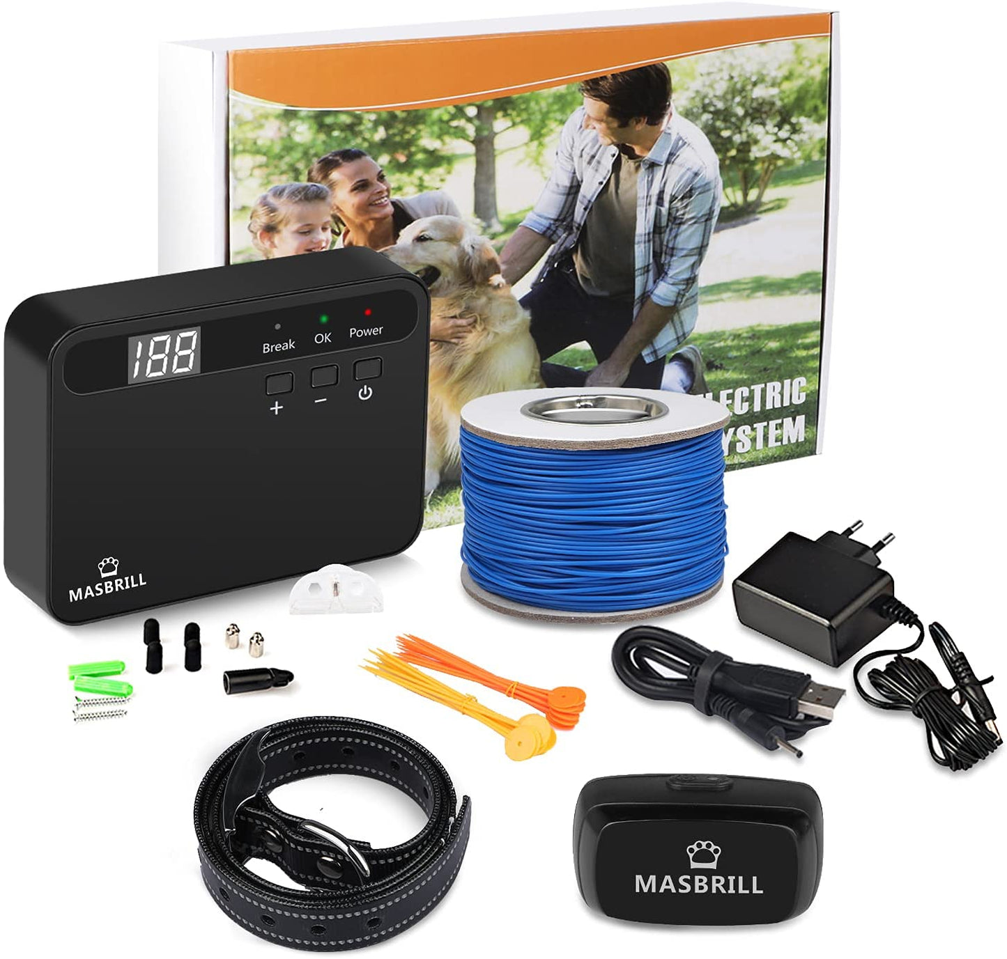 MASBRILL Electric Dog Fence Above ground Underground Pet Containment System Equip IPX7 Waterproof Rechargeable Fence Collars