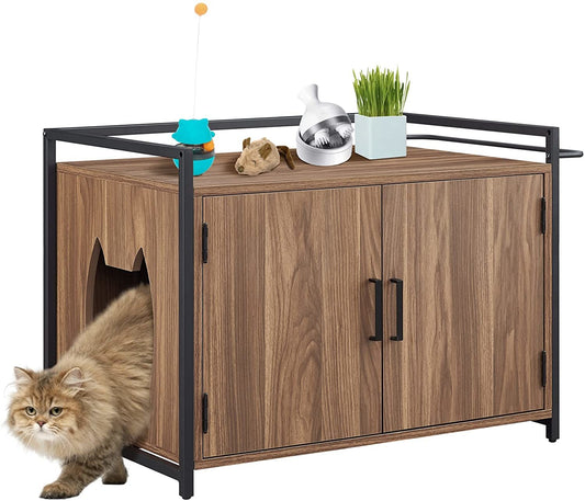 Hidden Cat Litter Box Furniture with Ventilation and Bench Seat,