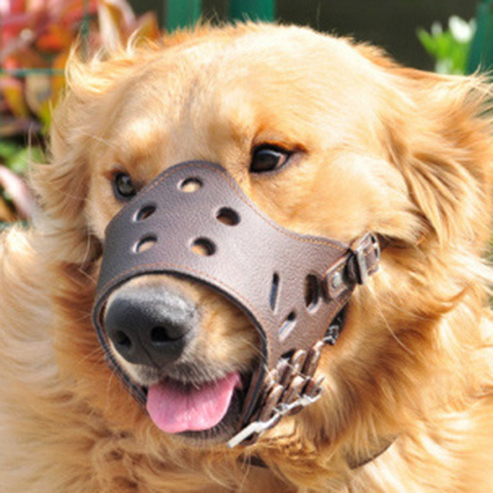 Adjustable Leather Pet Dog Muzzle