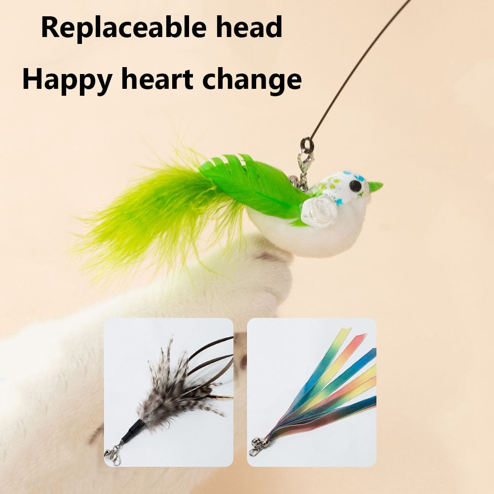 Funny Simulation Feather Bird with Bell Cat Stick Toy