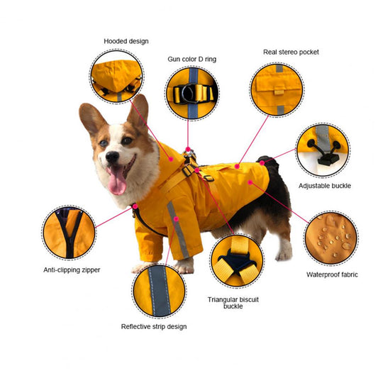 Puppy Raincoat  Practical Zipper Closure with Traction Ring  Small Medium Large Dogs Rain Jacket Puppy Clothes for Rainy Day