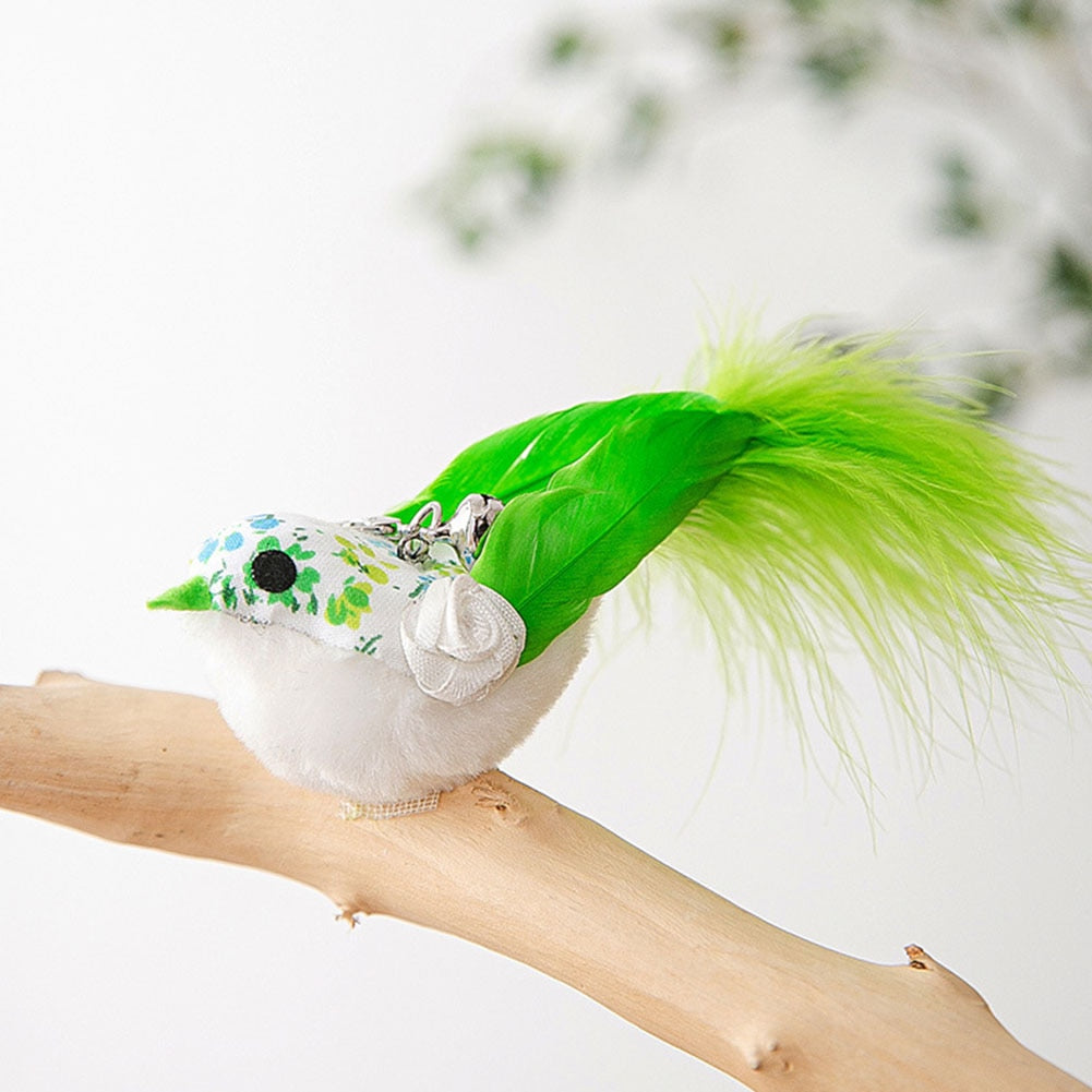 Funny Simulation Feather Bird with Bell Cat Stick Toy